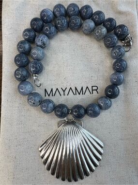 Azure Beaded Shell Necklace NWOT